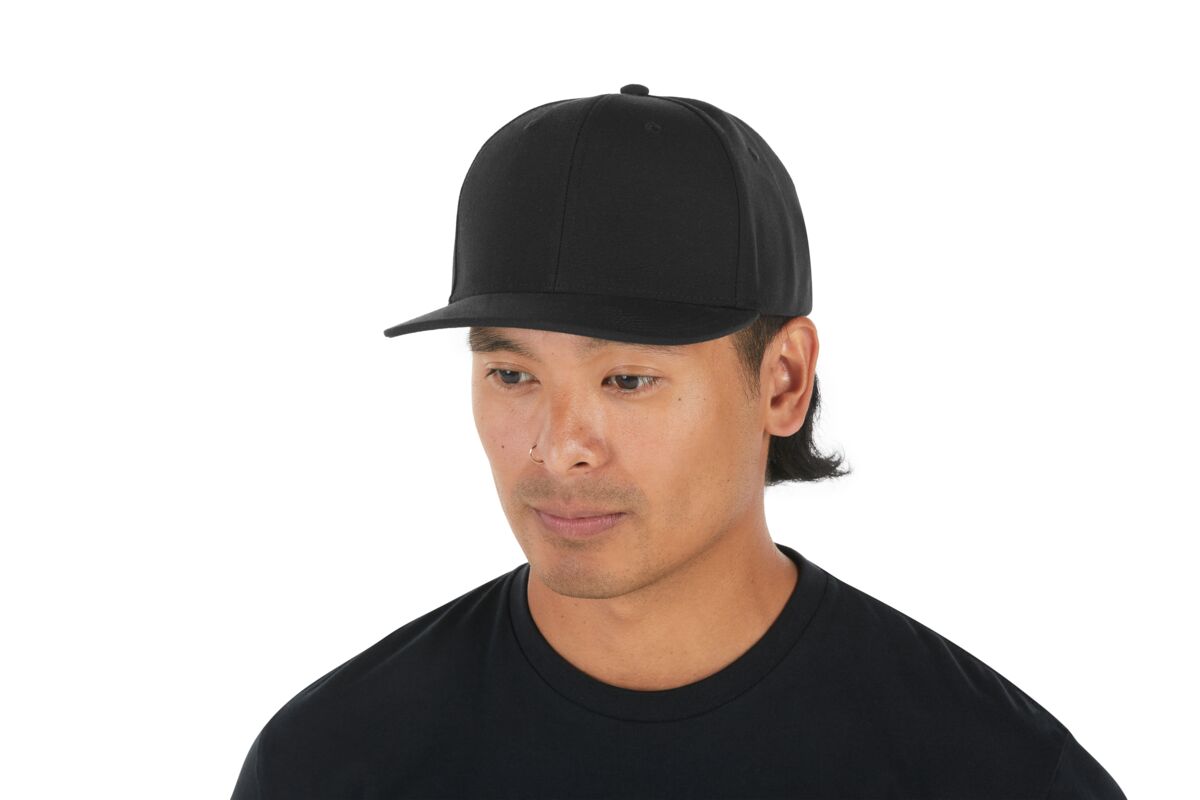 recycled-poly-classic-6-panel-hat-q4 WebPDP-HAT001002_Recycled_Poly_Classic_6Panel_Hat_Black_Studio_Harper_Studios_0723_Side_2__HAT001002OS.jpg