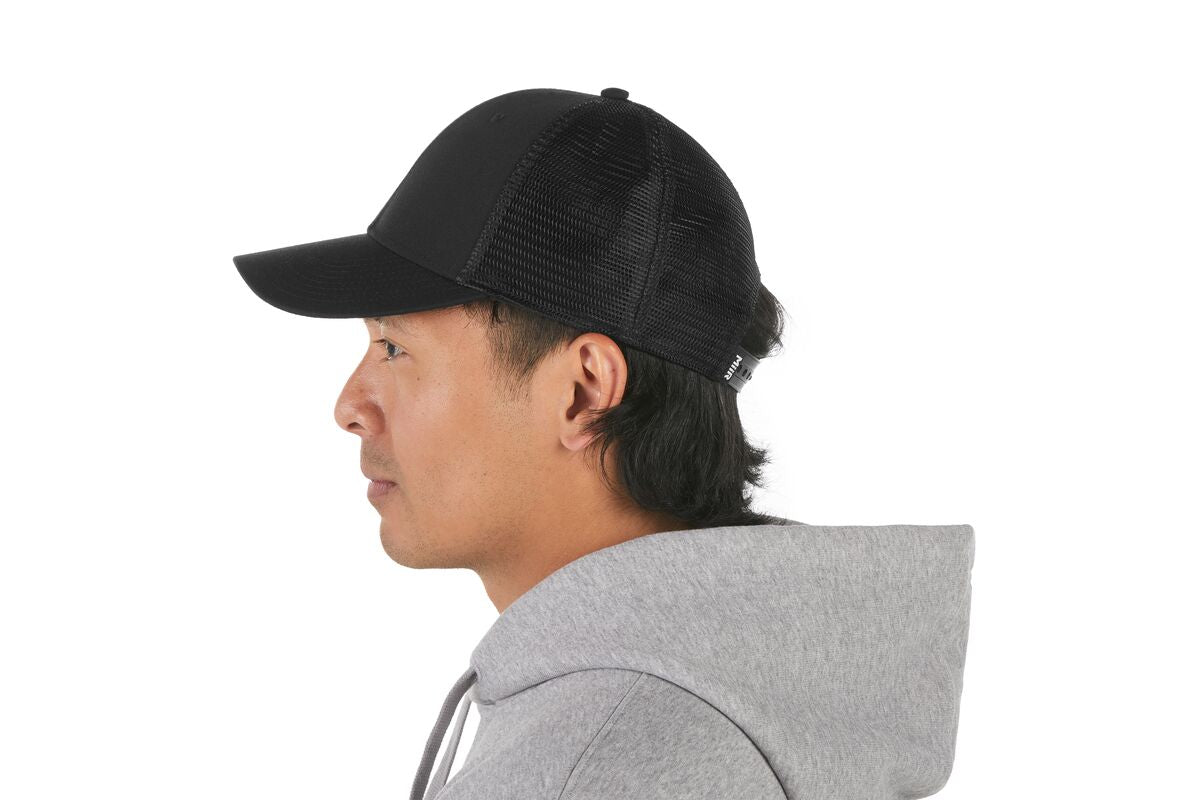 recycled-poly-low-profile-trucker-hat-m5 WebPDP-HAT002002_Recycled_Poly_Low_Profile_Trucker_Hat_Black_Studio_Harper_Studios_0723_Back__HAT002002OS.jpg