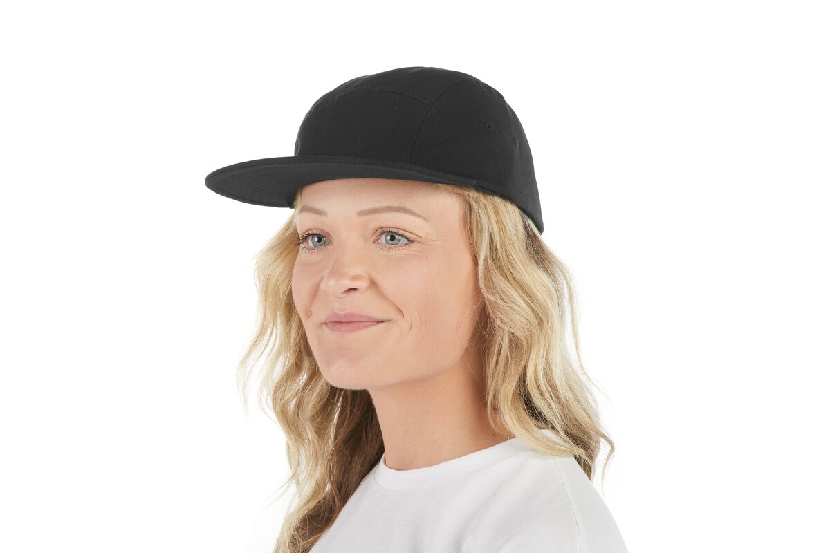 recycled-poly-flat-brim-5-panel-hat-v8 WebPDP-HAT003002_Recycled_Poly_Flat_Brim_5Panel_Hat_Black_Studio_Harper_Studios_0723_Front_2__HAT003002OS.jpg
