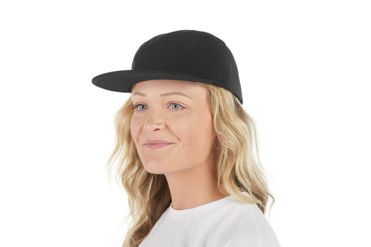 recycled-poly-flat-brim-5-panel-hat-v8 WebPDP-HAT003002_Recycled_Poly_Flat_Brim_5Panel_Hat_Black_Studio_Harper_Studios_0723_Front_2__HAT003002OS.jpg